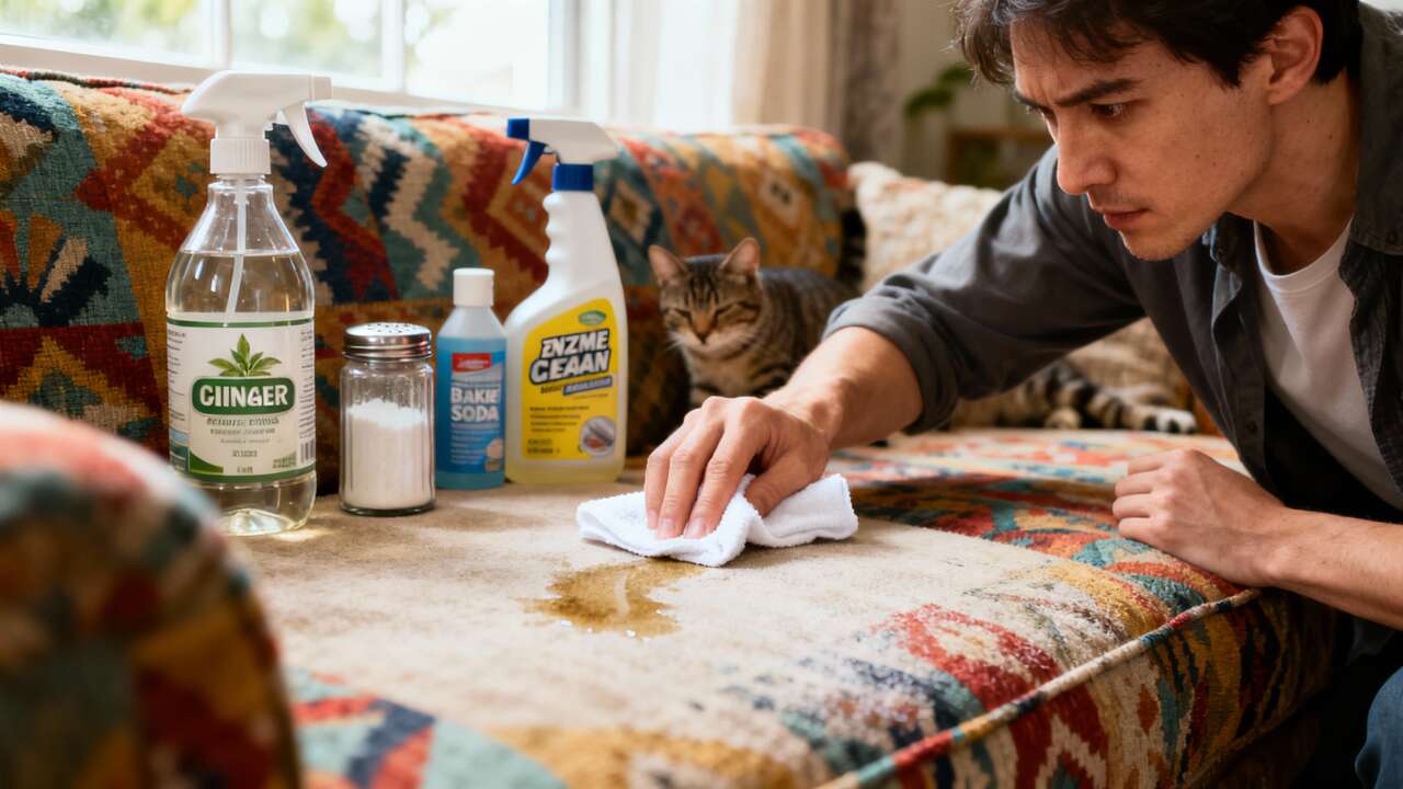 Come pulire l'urina di gatto da tessuti e stoffe