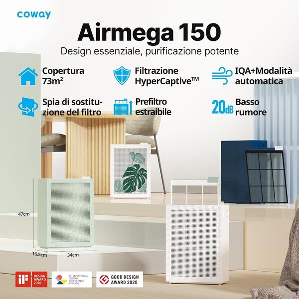 Scopri il purificatore d'aria Coway Airmega 150 in blu navy: efficiente, silenzioso e perfetto per la tua casa. Leggi la nostra recensione completa sui vantaggi e le prestazioni.